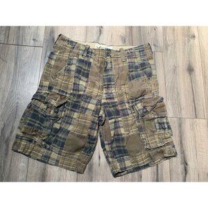 AEO Men’s Cargo Camo Blue Green Madras Patchwork Plaid Heavy Vintage Longer Skat